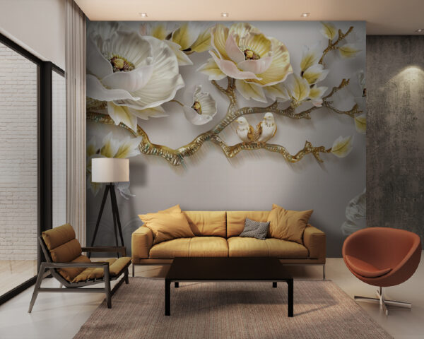 Wallpaper with flowers and birds Wallpaper with flowers and birds