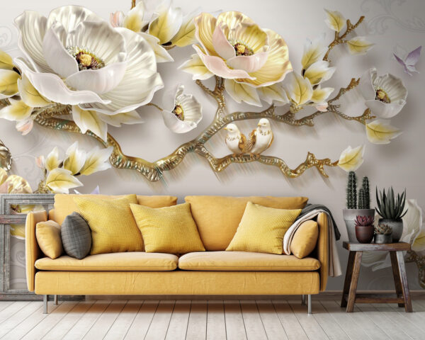 Wallpaper with flowers and birds Wallpaper with flowers and birds