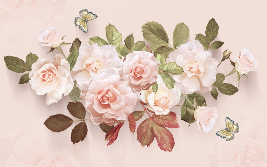 Delicate roses with gentle butterflies