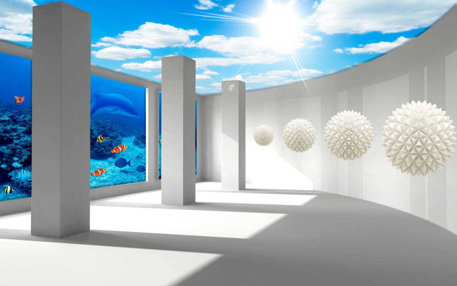 Room with columns and fish and fish