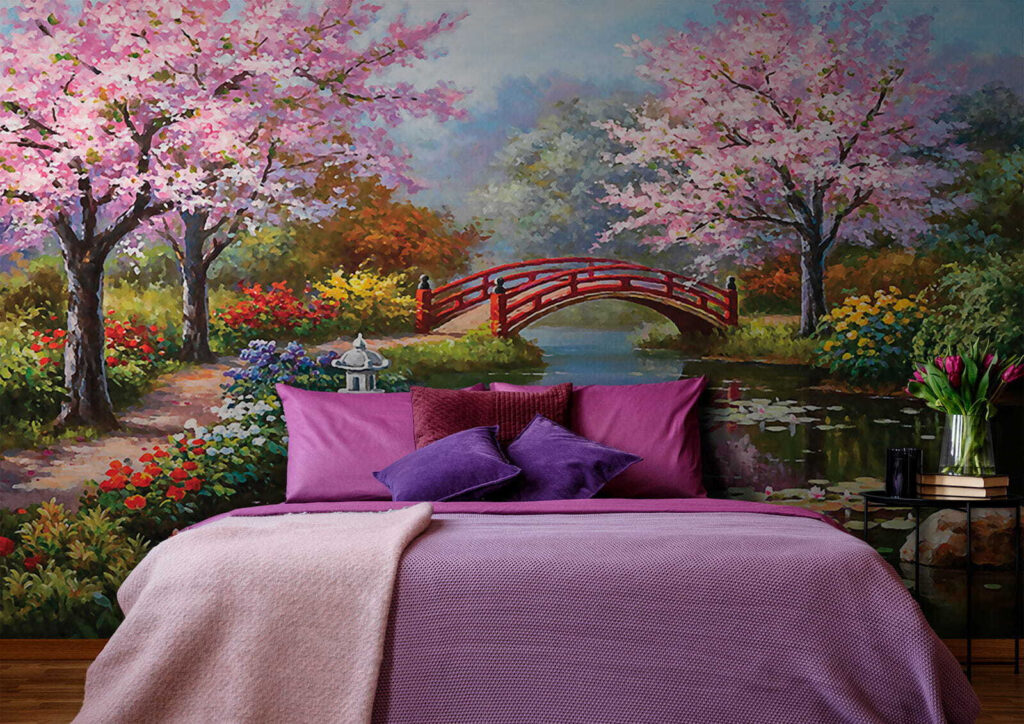 u35418pib1 1024x724 - Painting of a pond with a bridge and flowers