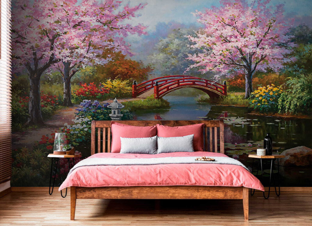 u35418pib2 1024x742 - Painting of a pond with a bridge and flowers