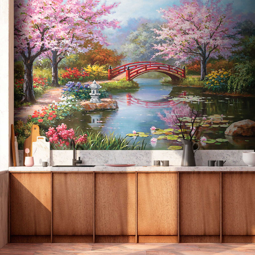 u35418pik2 1024x1024 - Painting of a pond with a bridge and flowers