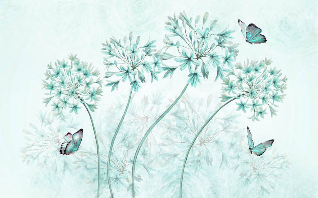 A painting of flowers and butterflies A painting of flowers and butterflies