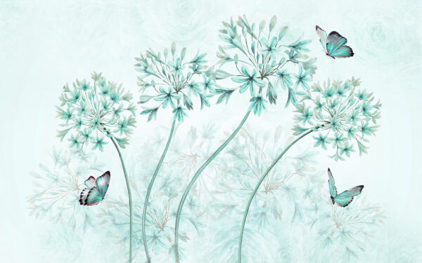 A painting of flowers and butterflies A painting of flowers and butterflies