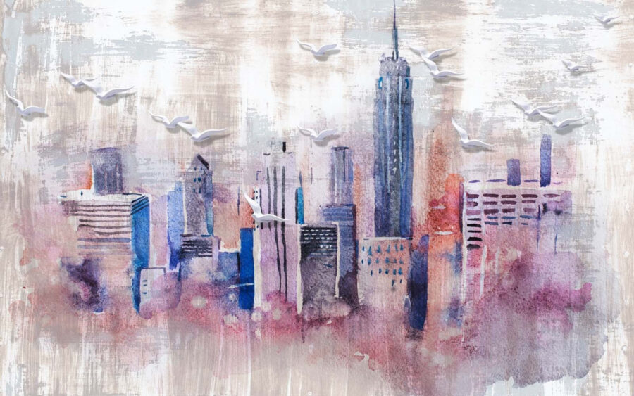 Watercolor painting of a city