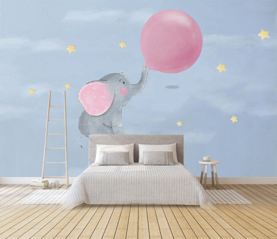 Cartoon of an elephant holding a balloon