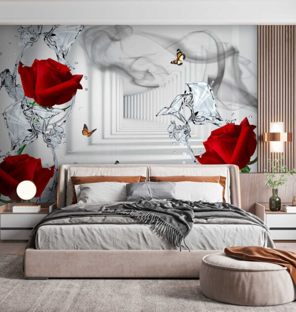 Red roses and butterflies in a glass Red roses and butterflies in a glass