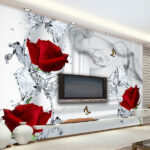 Wall murals Red roses and butterflies in a glass