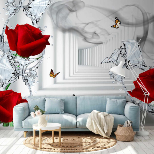 Red roses and butterflies in a glass Red roses and butterflies in a glass