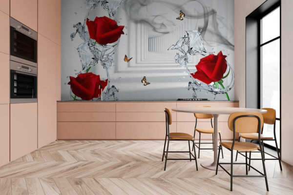 Red roses and butterflies in a glass Red roses and butterflies in a glass