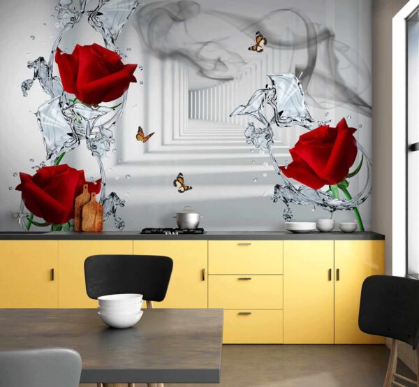 Red roses and butterflies in a glass Red roses and butterflies in a glass