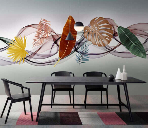 Wall murals Wall murals Group of leaves and waves (SKU: u41677)