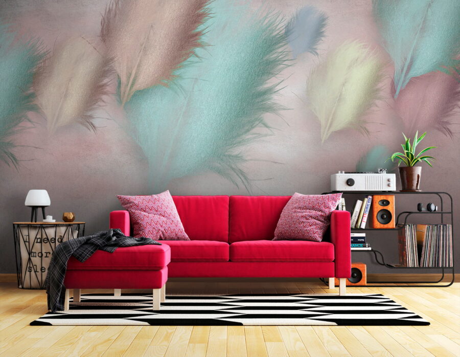 Group of feathers on a pink background Group of feathers on a pink background