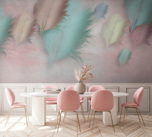 Group of feathers on a pink background Group of feathers on a pink background