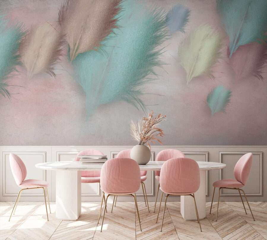 Group of feathers on a pink background Group of feathers on a pink background