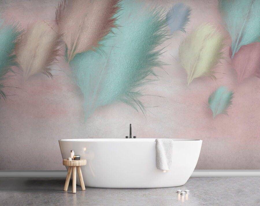 Group of feathers on a pink background Group of feathers on a pink background