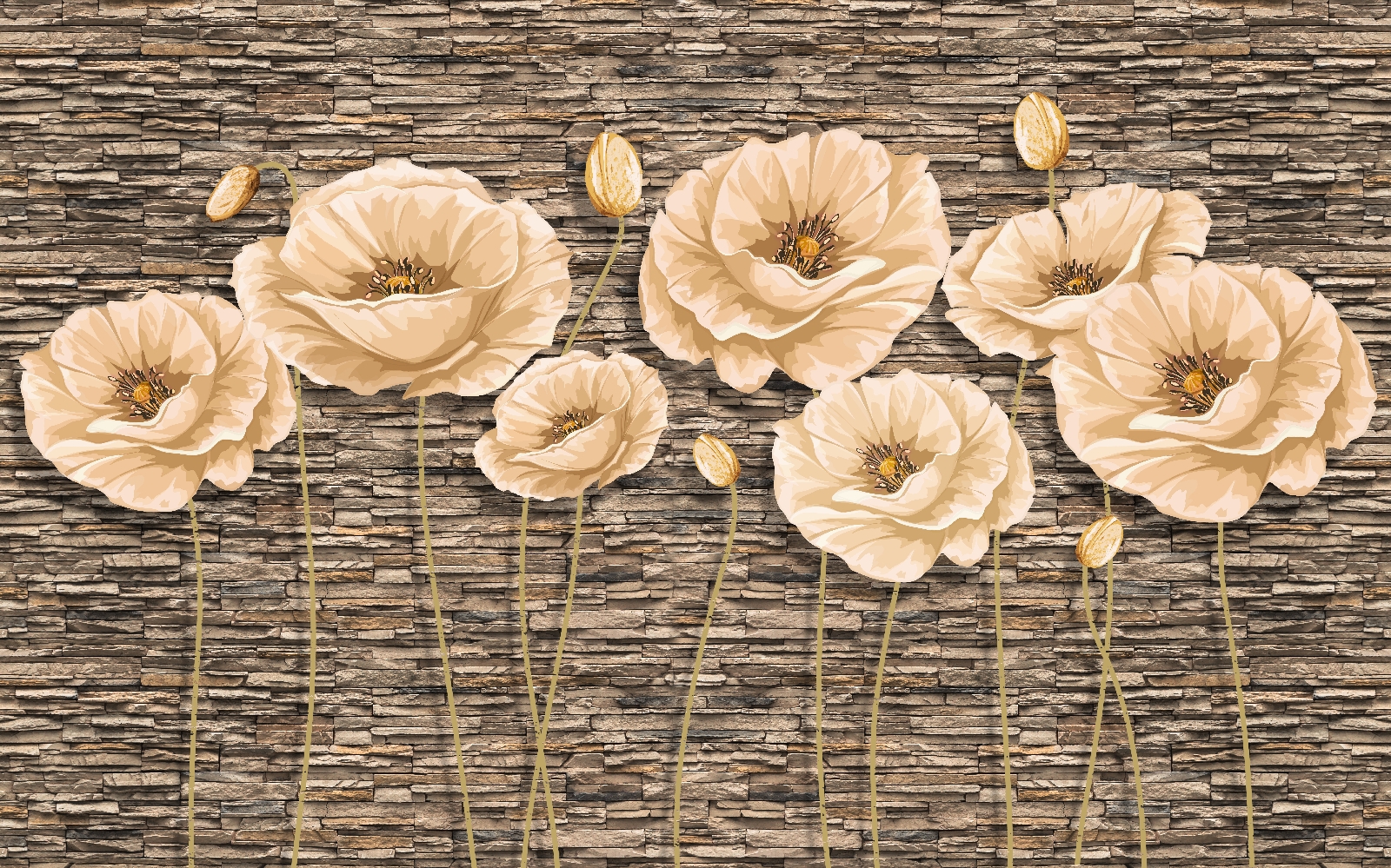Group of flowers on a brick wall