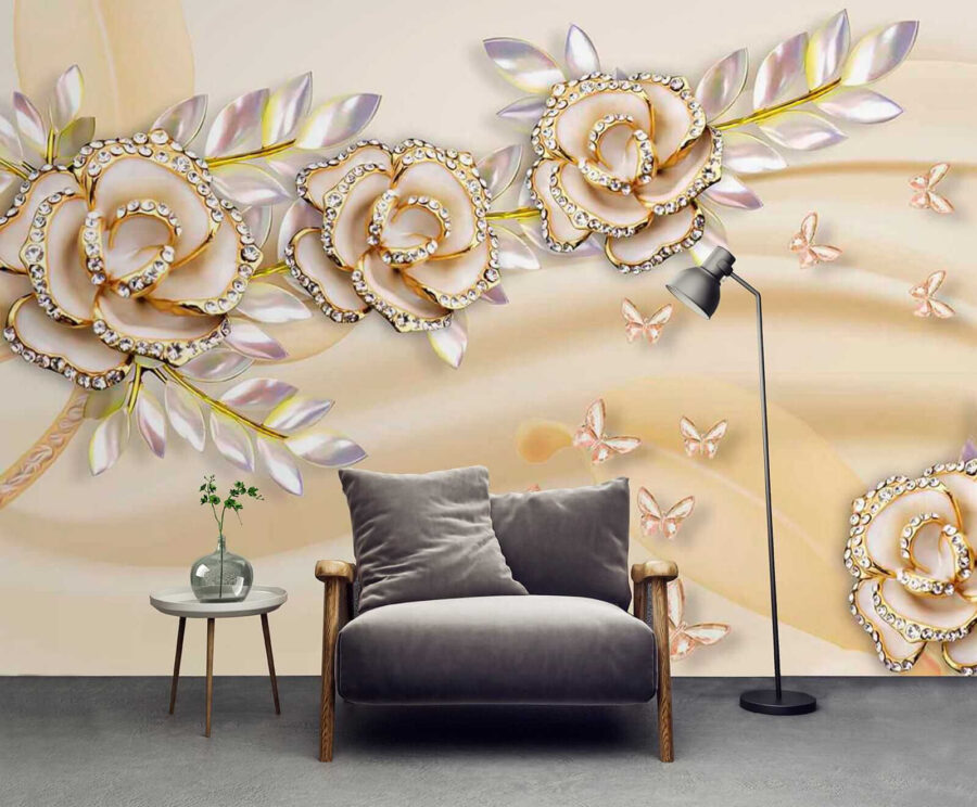 Elegant roses with delicate butterflies.