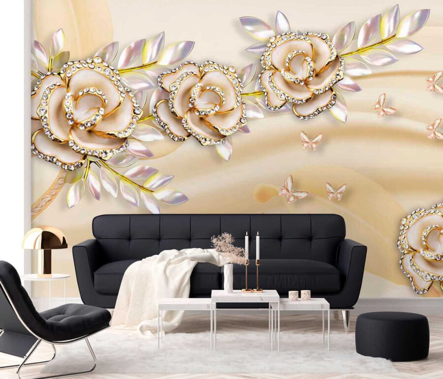 Elegant roses with delicate butterflies.