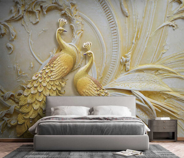 Elegant Peacocks in Ornate Relief