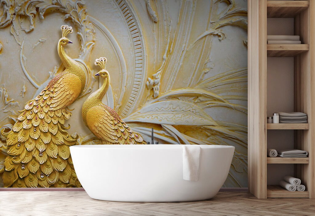 Elegant Peacocks in Ornate Relief