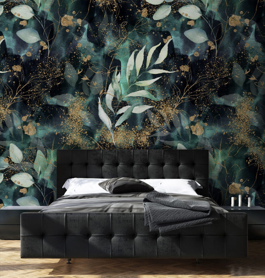 Elegant leaves in sparkling midnight hues.