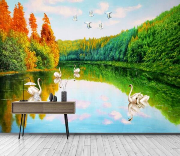 Painting of swans on a lake Painting of swans on a lake