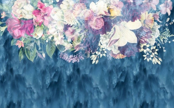 Group of flowers in a blue background