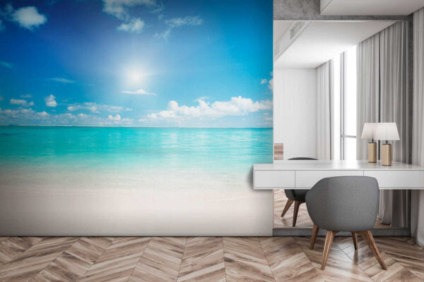 Blue sky with clouds and a sandy beach