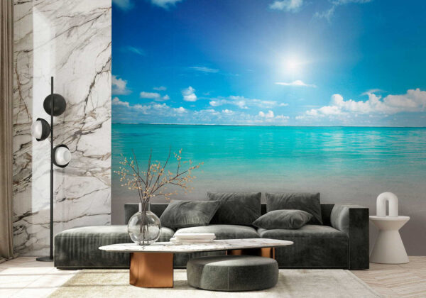 Blue sky with clouds and a sandy beach