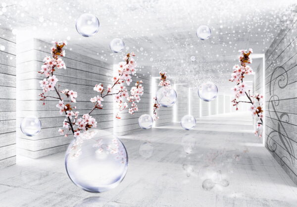 White room with flowers and bubbles White room with flowers and bubbles