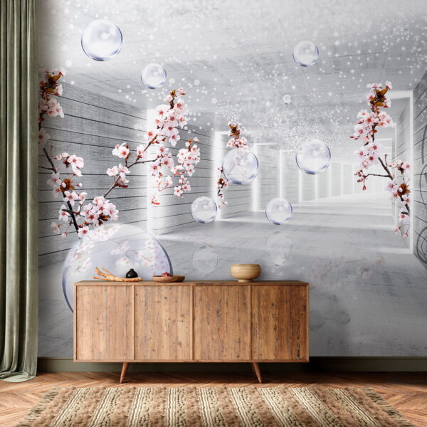 White room with flowers and bubbles White room with flowers and bubbles