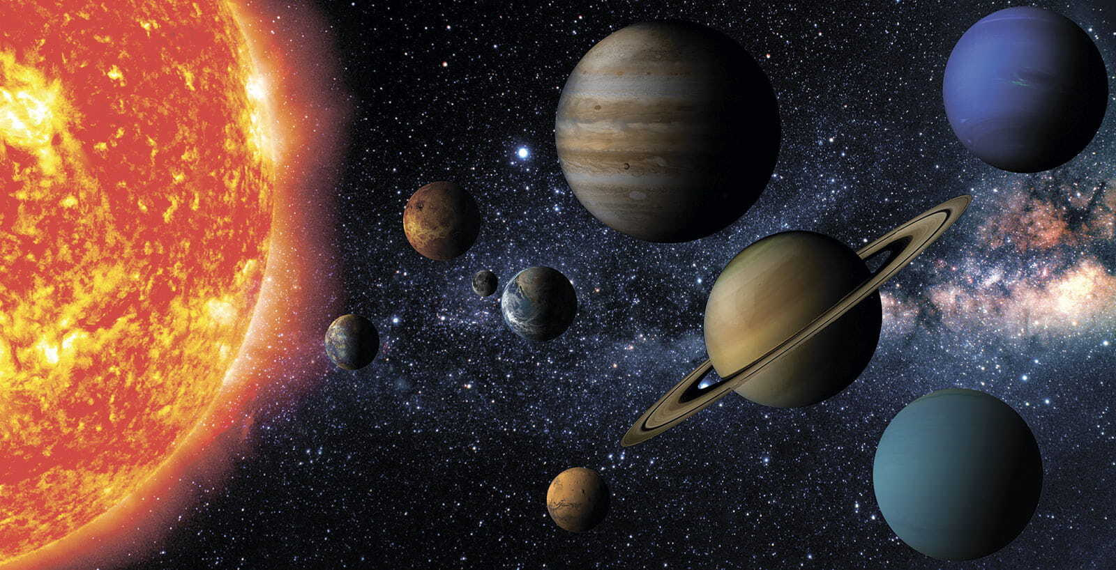 Planets in space with stars and a bright star Planets in space with stars and a bright star