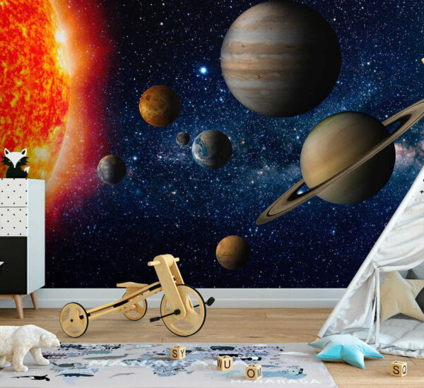Planets in space with stars and a bright star Planets in space with stars and a bright star