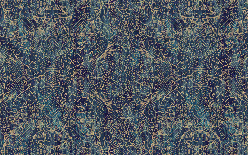Intricate blue symmetrical floral design. Intricate blue symmetrical floral design.