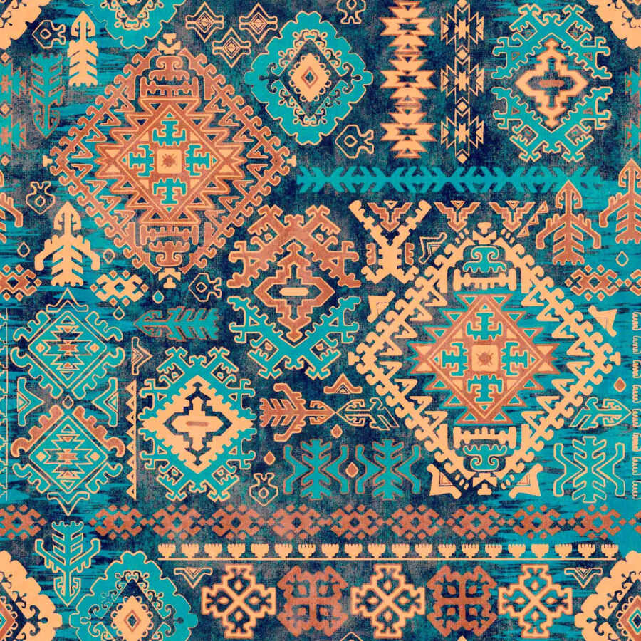 Blue and orange patterned fabric