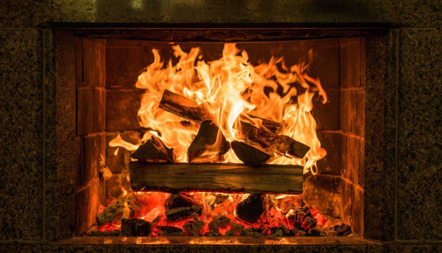 Fire in a fireplace
