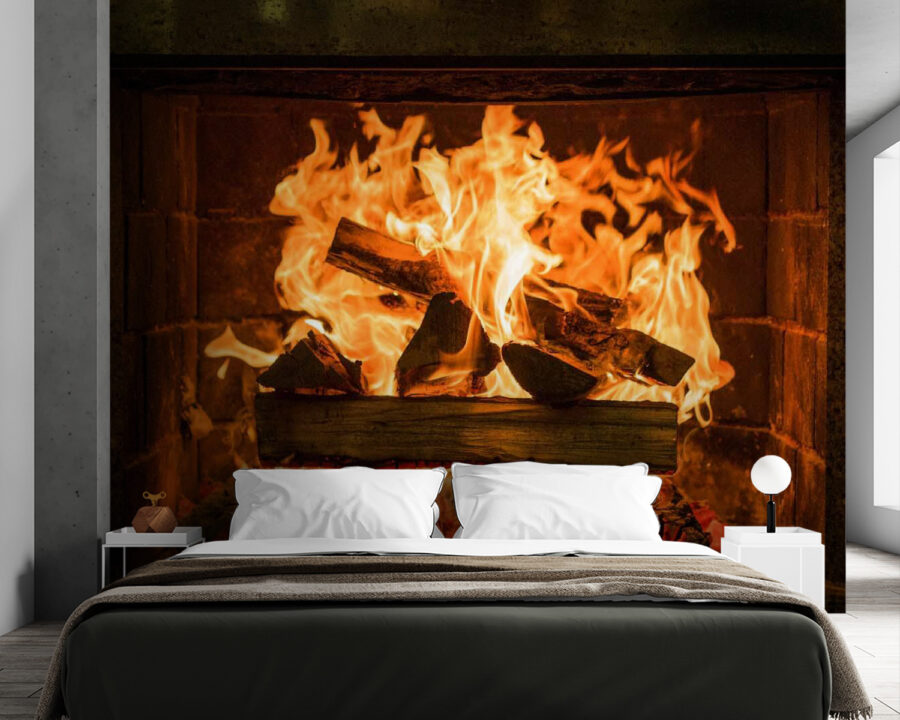 Fire in a fireplace
