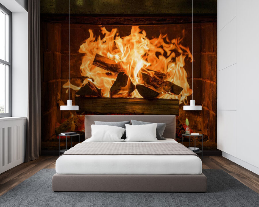 Fire in a fireplace