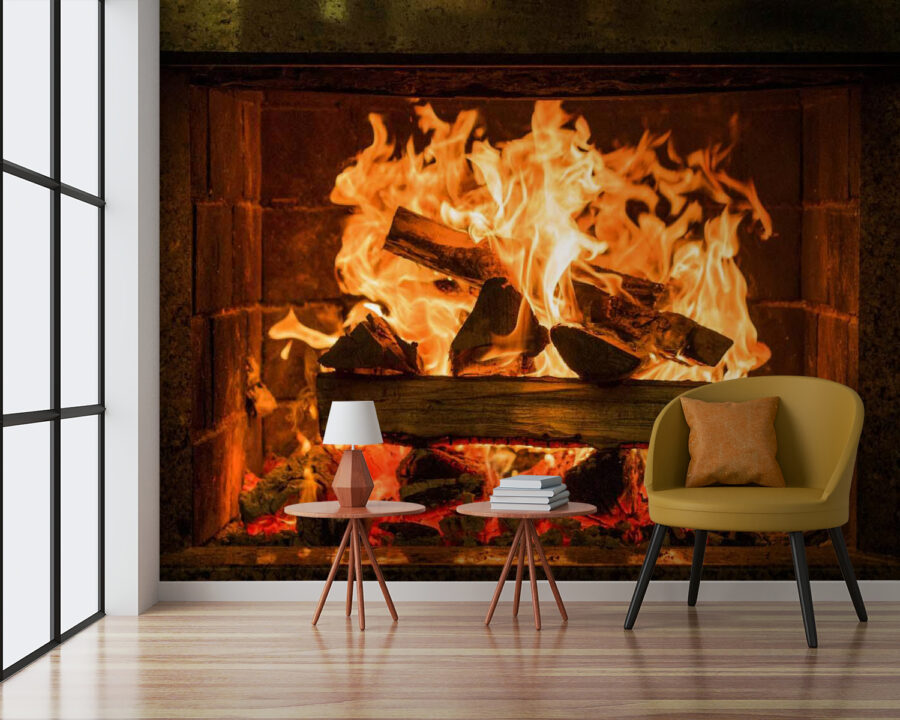 Fire in a fireplace