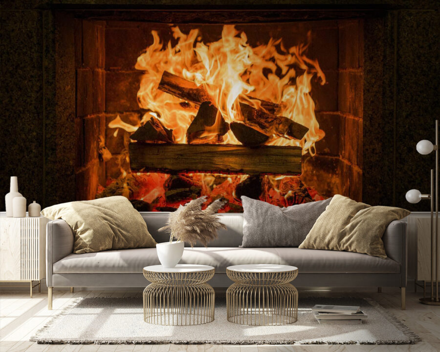 Fire in a fireplace