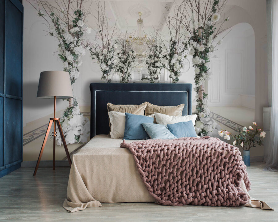 Group of white flowers in a room
