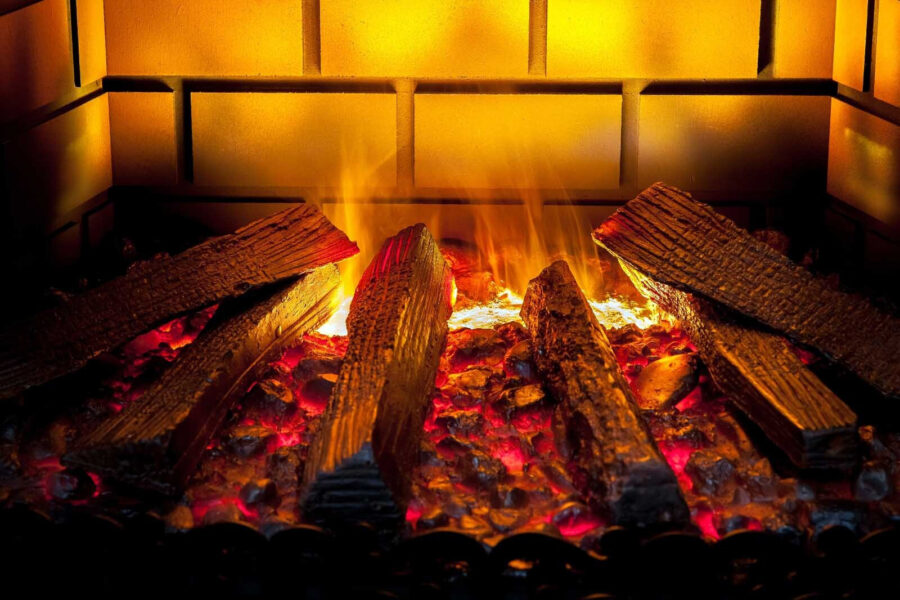 Fire in a fireplace