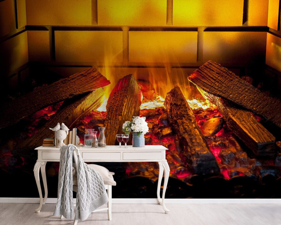 Fire in a fireplace