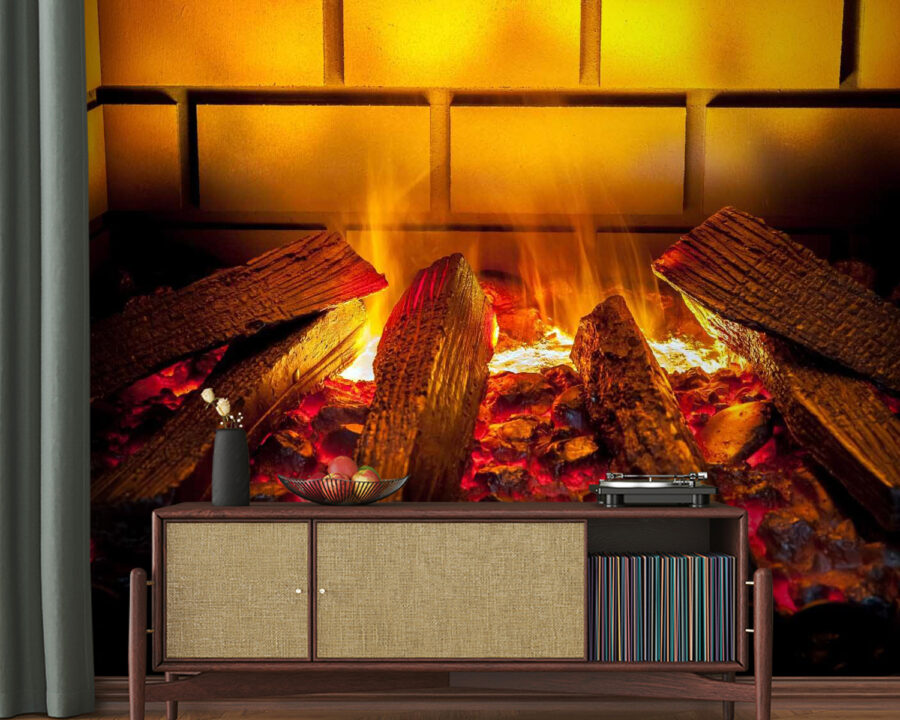 Fire in a fireplace