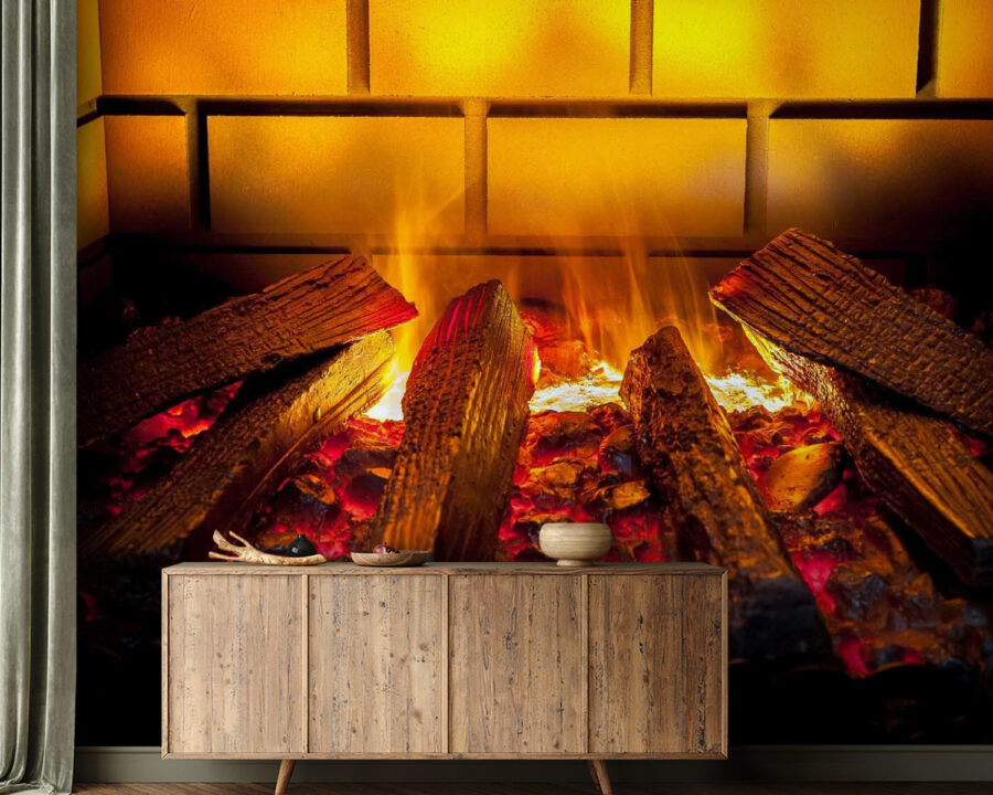 Fire in a fireplace