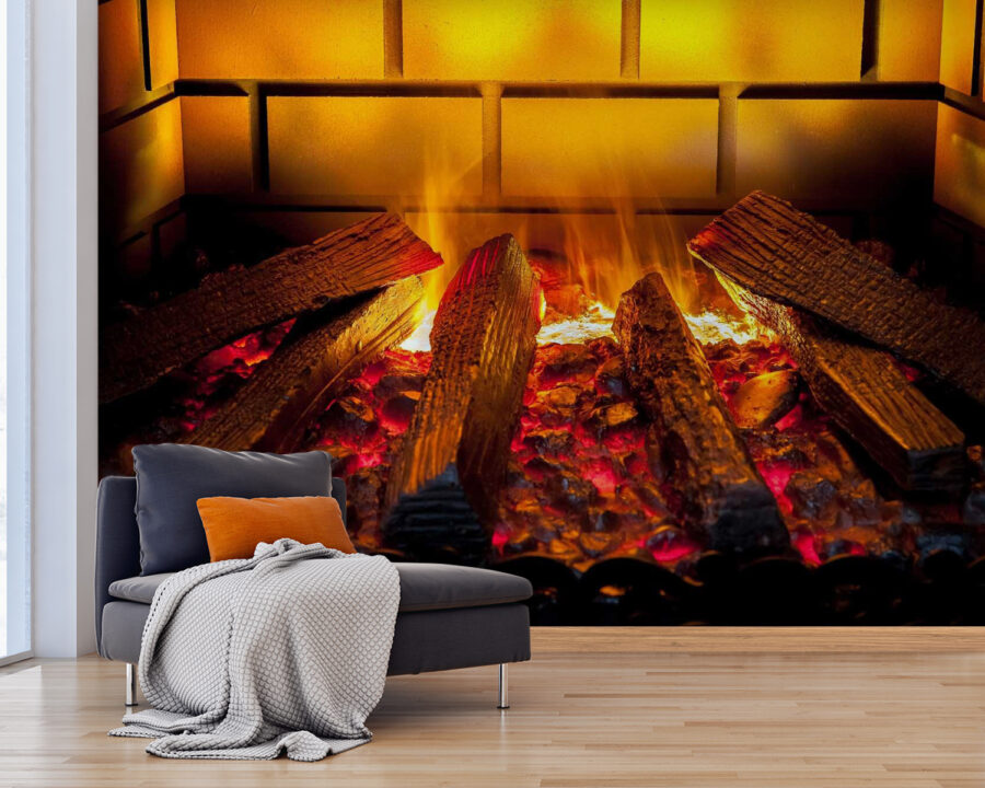 Fire in a fireplace