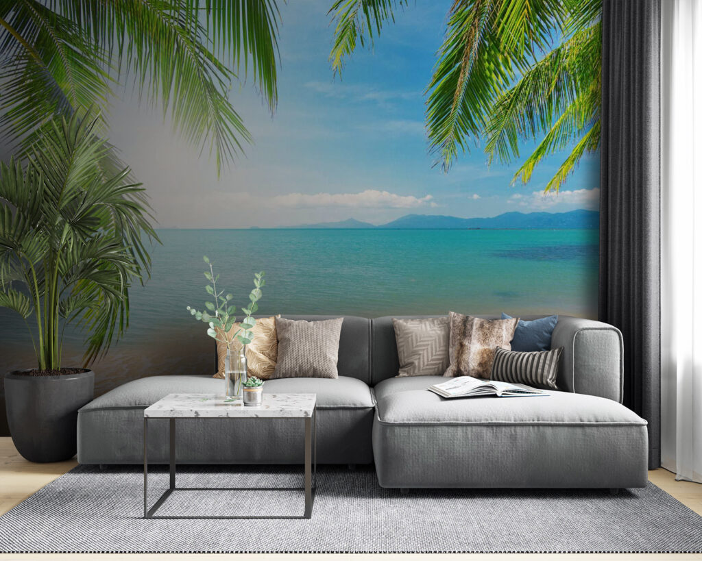 Beach with palm trees and blue water Beach with palm trees and blue water