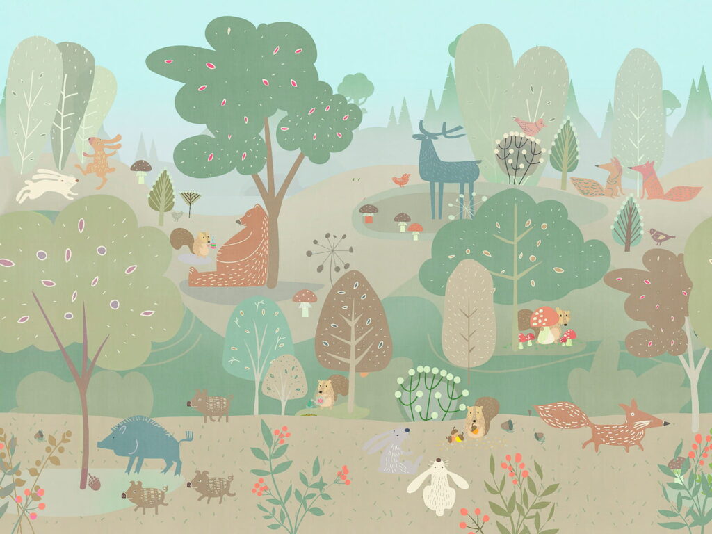 Cartoon of animals in a forest Cartoon of animals in a forest